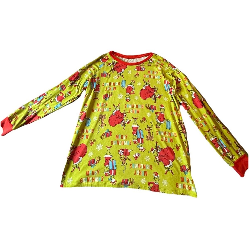 THE GRINCH "Merry Grinchmas" Long Sleeve PJ T-shirt Top Green Size LARGE (12-14)